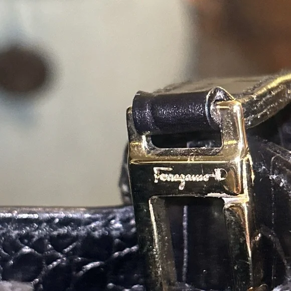 Salvatore Ferragamo Gancini Embossed Square Handbag (Black) - Picture 11 of 11